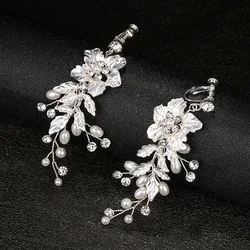 Floralbride Crystal Rhinestones Bridal Dangle Earrings Bridesmaids Clip On Earrings Wedding Drop Earrings Women Girls Jewelry