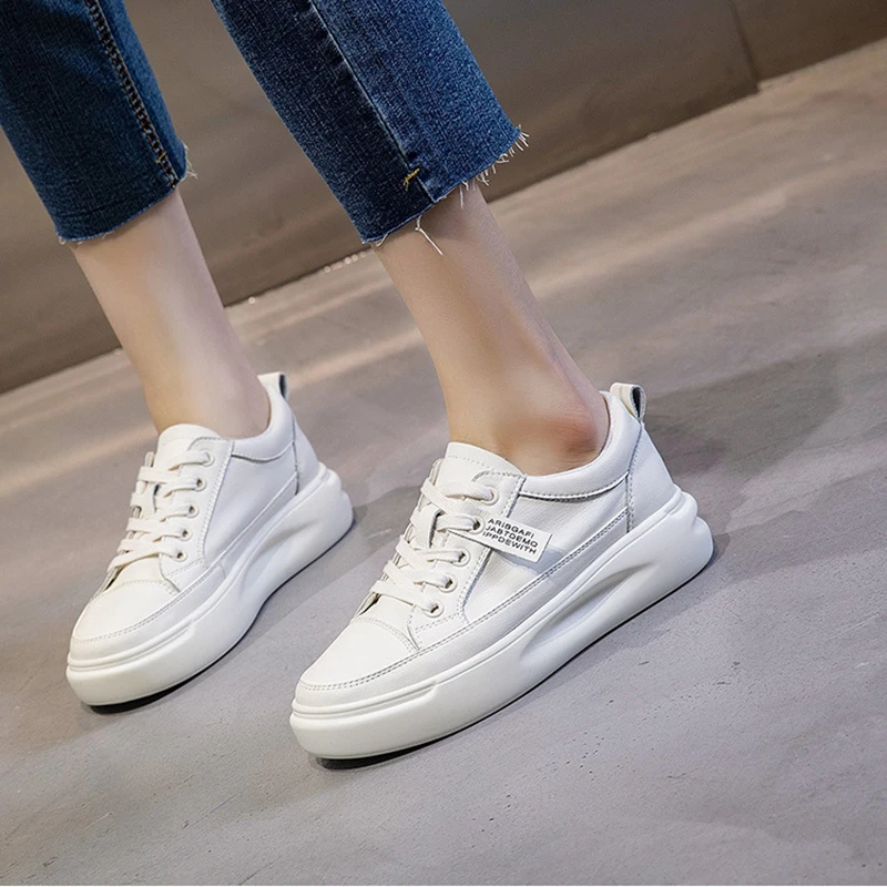 White Shoes Women\'s 2024 Trend Fashion Genuine Leather Designer Luxury Tennis Female Platform Flat Casual Sport Sneaker Woman 41