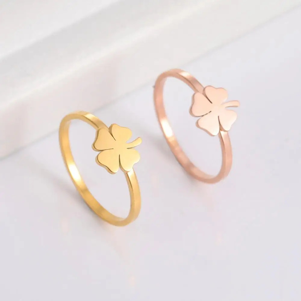 Skyrim Lucky Four Leaf Clover Rings for Women Stainless Steel Wedding Party Ring 2024 Fashion Jewelry Gift for Lover Wholesale