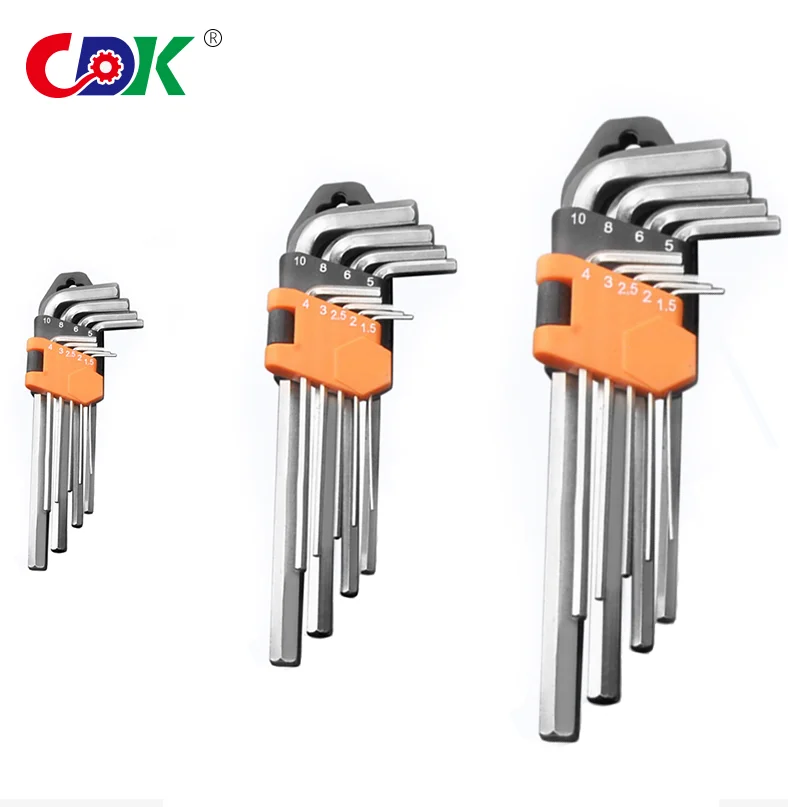 1 Set 9pcs Electroplate Flat Head Hex Key Wrench Metric Size Hexagon Wrench Standard Arm Short Arm Spanner Hand Tool Set