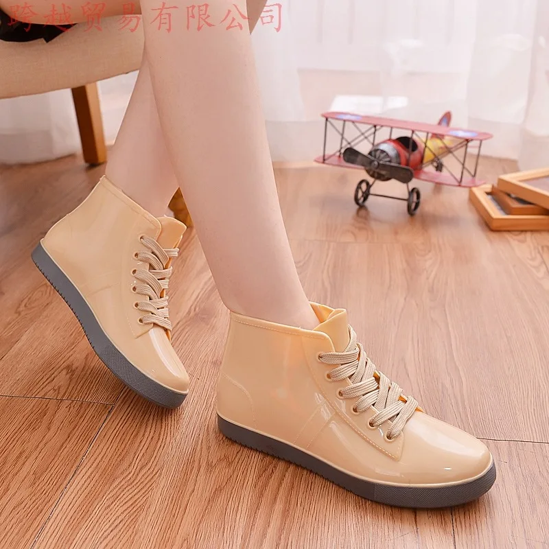 Fashion New arrival sewing waterproof flat with shoes woman rain woman water rubber ankle boots cross-tied botas 2021