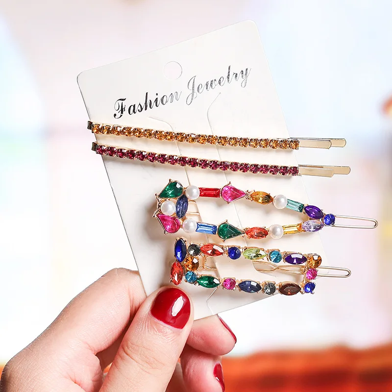 2020 New Multicolor Crystal Fashion Hairpins Women Girls Hair Clips Bobby Pin Accessories Hairgrip Hairclip Headwear Barrette