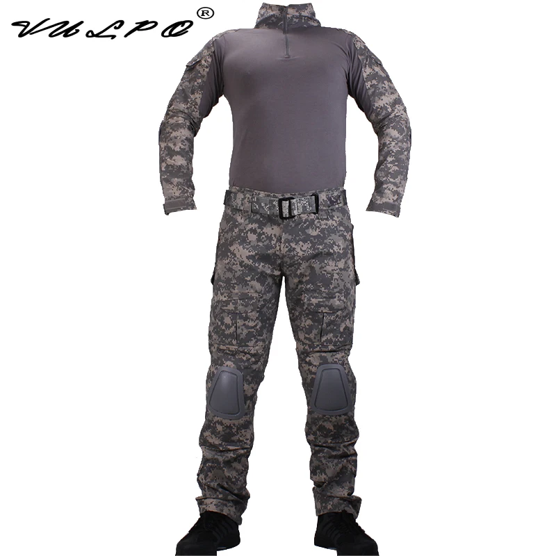 VULPO Camouflage BDU ACU Combat Uniforms Shirt/Broek & Elbow/Knee Pads Militaire Game Cosplay Uniform Ghilliekostuum