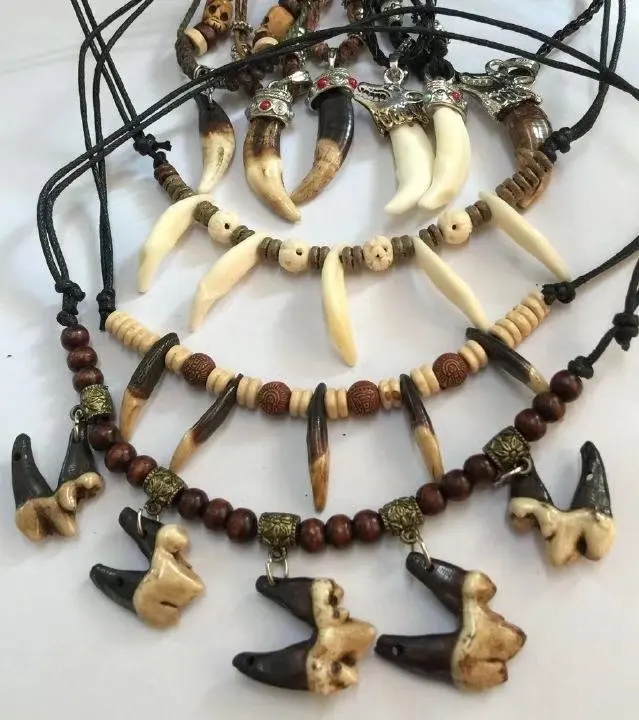 12 PCS Vintage Tribal Classic Unique Men's Wolf Tooth Necklace Casual Jewelry