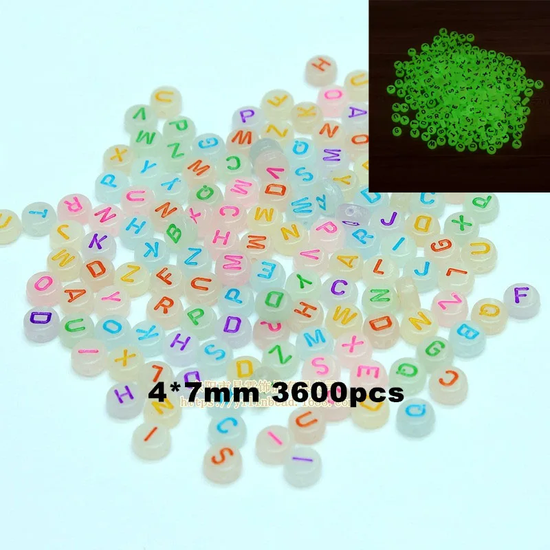 Wholesale 3600pcs 4*7mm Flat Coin Round Letter Beads Colorful Initial Luminous Acrylic Alphabet Loose Lucite Spacer Beads