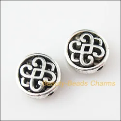 20 New Charms Round Flat Chinese Knot Tibetan Silver Tone Spacer Beads 10.5mm