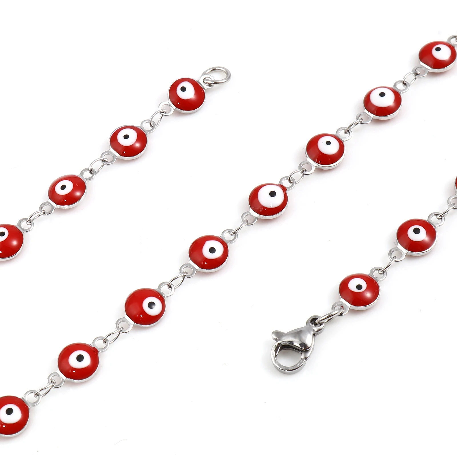 50cm Vintage Evil Eye Necklace For Women Jewelry Multicolor Dvil Eye Enamel Stainless Steel Silver Color Bulk Chain Necklace