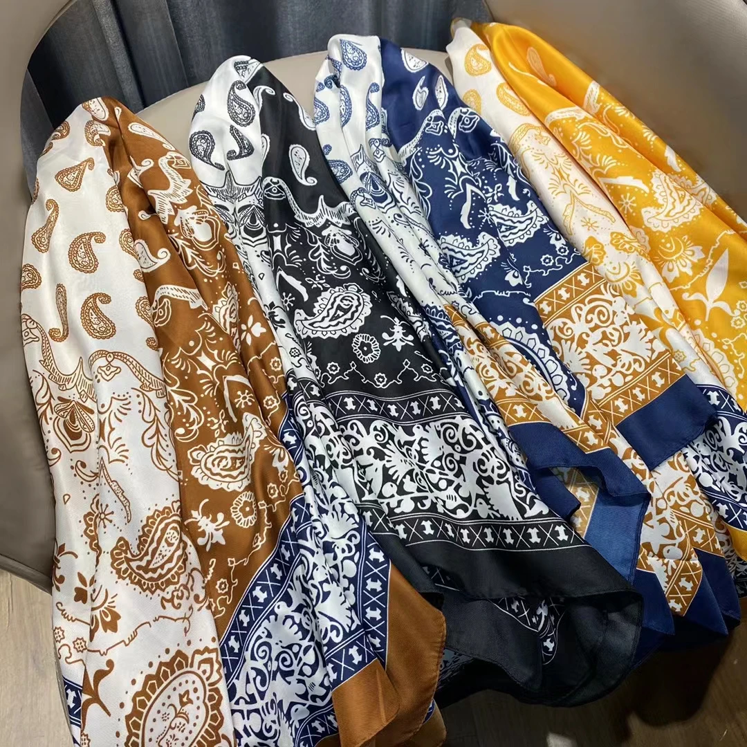 90cm Spring FashionTwill Color Matching Cashew Nut Flowers and Plants Women\'s Occupation Decorative Printing Large Square Scarf