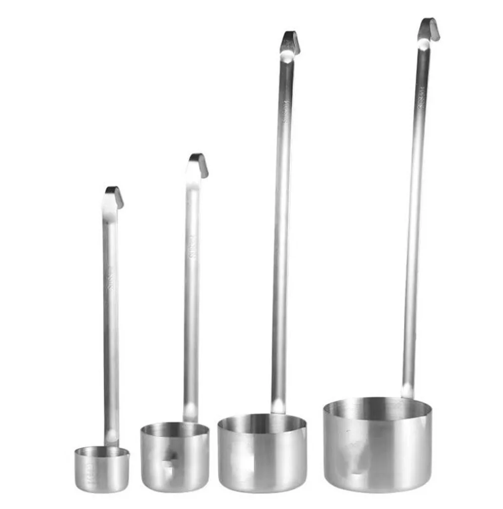 10pcs/lot Measuring Spoon Long Handle Stainless Steel Beer Pouring Ladle with Hook Wine Dipper Bar Tool