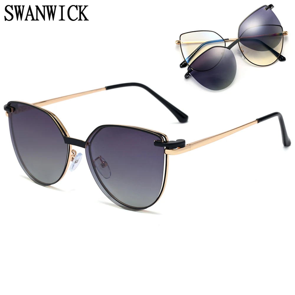 Swanwick magnetic clip on cat eye polarized sunglasses female anti blue light glasses optical frame women driving hot selling