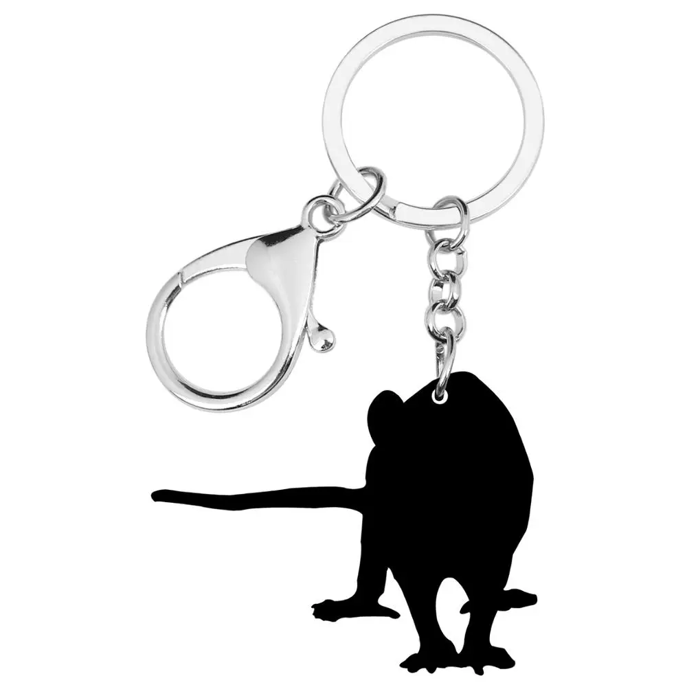 Bonsny Acrylic Gray Opossum Keychains Long Lovely Animal Keyring Jewelry For Women Kids Girls Trendy Gift Car Wallet Accessories