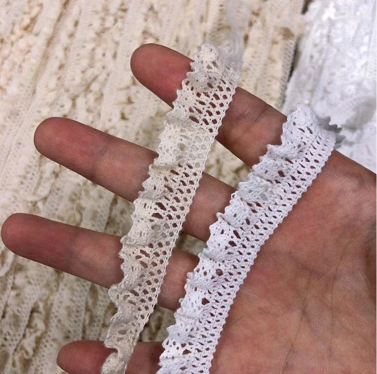 Hot!! 10 Meters Cotton Elastic Lace Trim Sewing Material Accessories Wholesale 16mm Beige/White Design Lace Fabric Ribbon