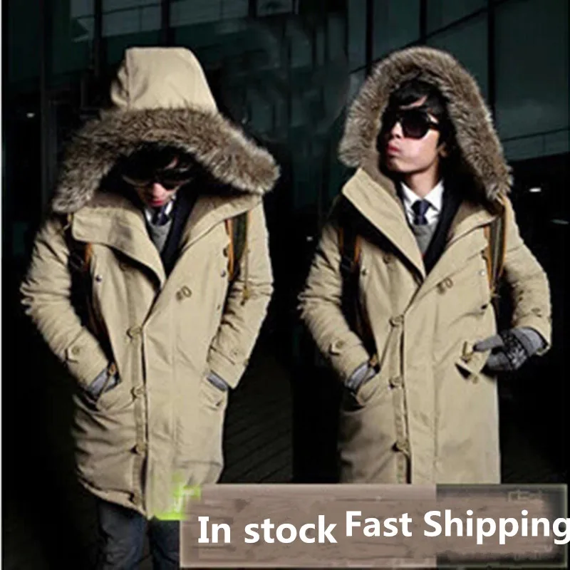 Mens Thicken Jas Parka Warm Mid-Lengte Wol Bont Jassen Jas 2020 Nieuwe Jeugd Dikke Fluwelen Dikke Hooded Katoen gewatteerde Jas