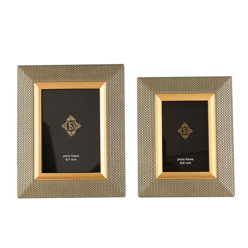 

6/7 Inch Creative Brass Leather Photo Frame Living Room Ornaments