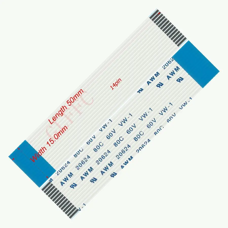 14pin 1.0pitch 50mm-800mm B-type Flexible Flat Cable FFC awm 20624 ROHS for TTL LCD DVD Computer