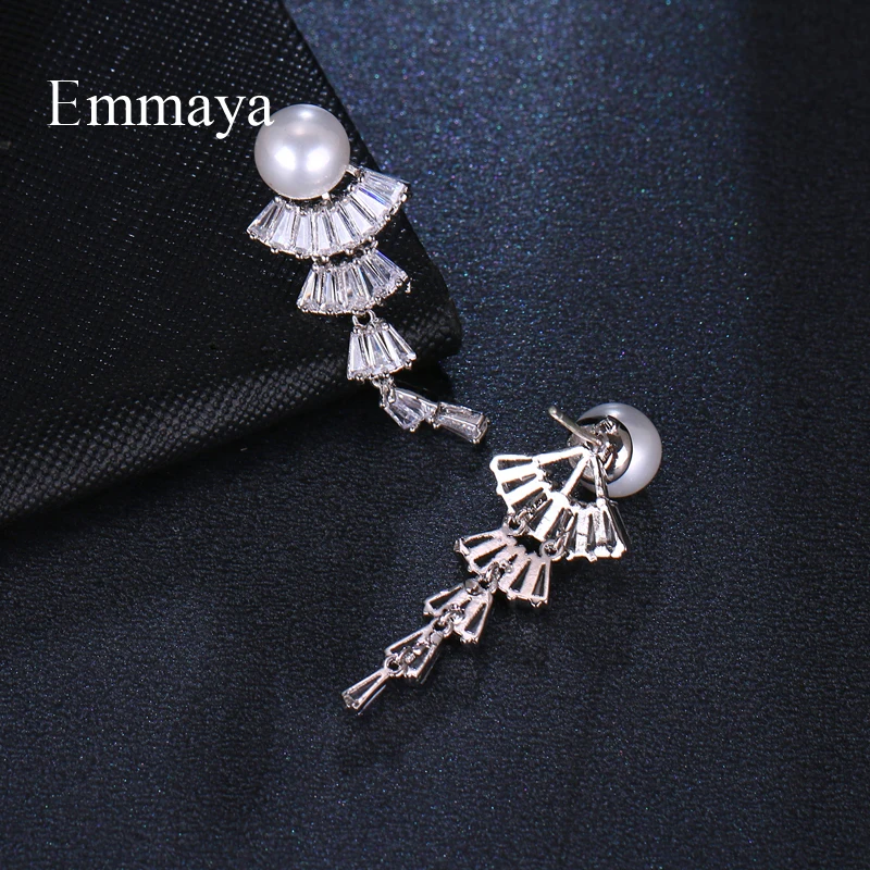 EMMAYA 2019 Luxury Zircon Long Earrings Fan Shape Gradual Change Crystal Cubic Zircon For Women Girls Fashion Jewelry Gift