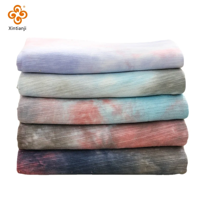 Xintianji 160g Single Tie-Dye Fabric By The Meters Linen Cotton Slub Knit Fabric For Sewing Short-sleeved Children's Clothing