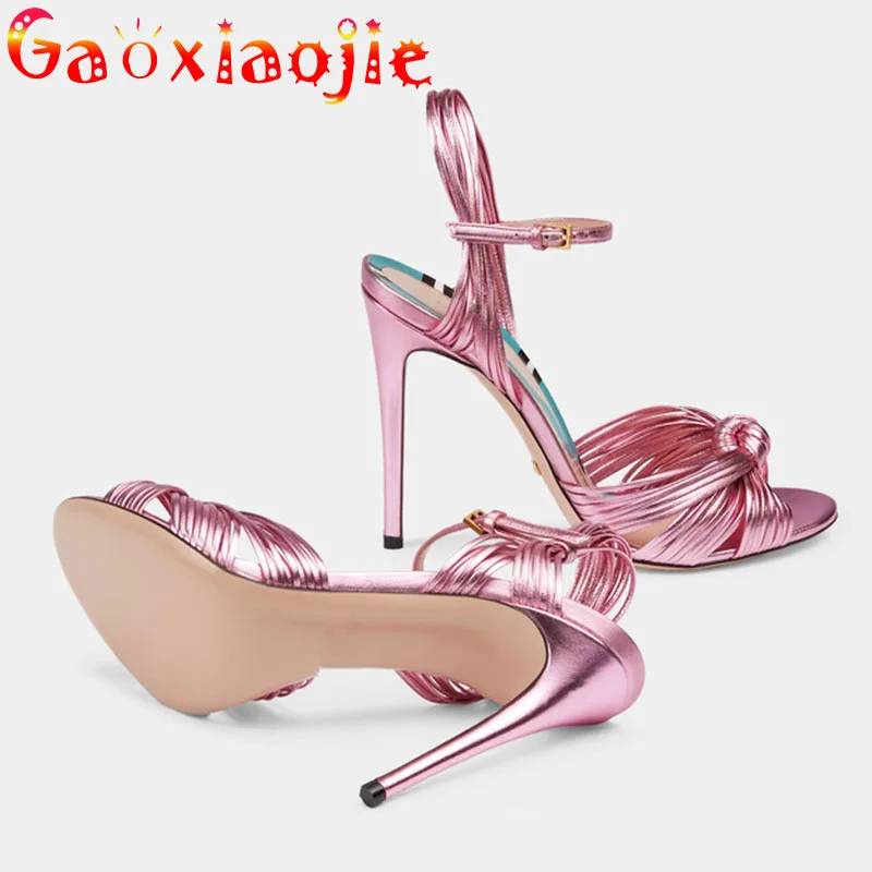 gaoxiaojie Super High Heel Temperament Women's Shoes Chic Sexy Ribbon Woven Prom Dress Sandals10.5CM Fashion Party High Heels