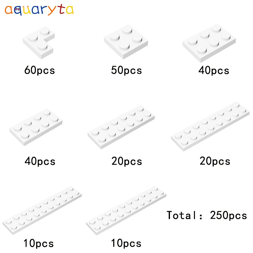 Aquaryta Building Block Part White 250pcs/bag Plate Compatible 2420 3022 3021 3020 3795 3034 3832 2445 MOC DIY Toys for Children