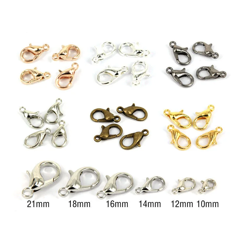 50pcs/lot Alloy Lobster Clasp Hooks Jewelry Findings For DIY Jewelry Making Necklace Bracelet Chain 10 12 14mm Gold Silver Color