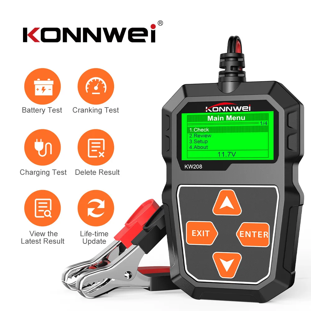 KONNWEI-probador de batería de coche KW208, 100-2000CCA, arranque de carga, Analizador de batería automático, herramienta de diagnóstico de coche de