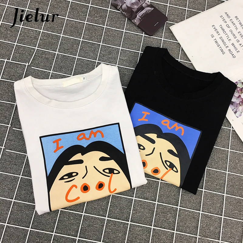 Jielur Harajuku I am Cool Funny Letter Print White T shirt Women Korean Creative Female T-shirt Fashion Spoof Black Top Tee S-XL image 5