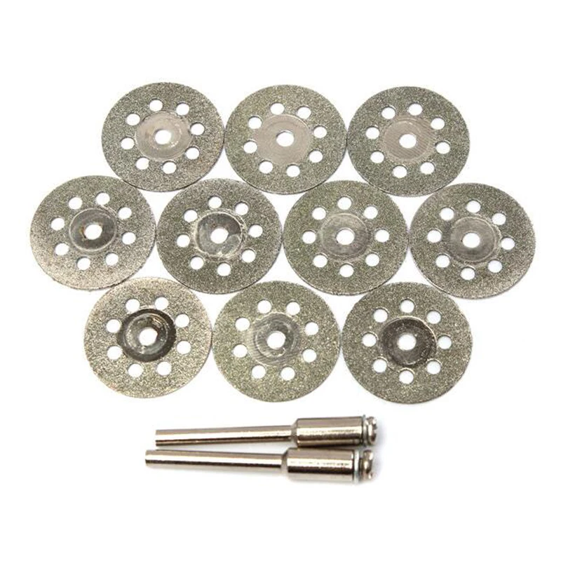 WENXING 10 pz/set Mini Diamante Seghe Lama D'argento Dischi Da Taglio con 2X Collegamento Shank per Dremel Trapano Fit Rotary Strumento