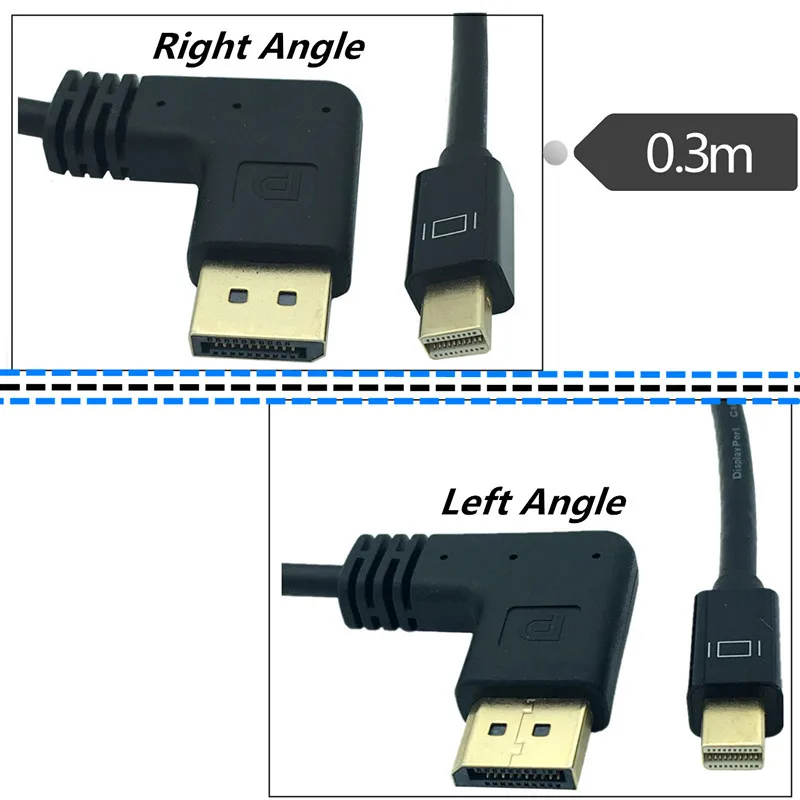 Gomito destro sinistro da 90 gradi DP linea maschio a Mini Displayport maschio 4K cavo patch 1.2 HDdisplayport prolunga 0,3 m