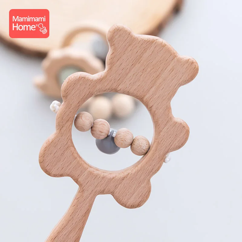 1 set di giocattoli per bambini musica sonaglio braccialetto di perline di legno all'uncinetto roditore di legno giocattoli da masticare montessori palestra prodotti per la dentizione del bambino regali appena nati