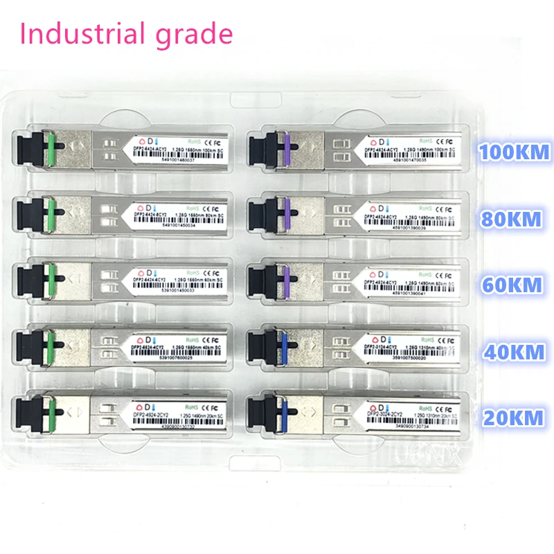 SC SFP Fiber optic module Industrial grade -40~+80 Celsius 1.25G20/40/60/80/100KM 1310/1490/1550nm  compatible optical module