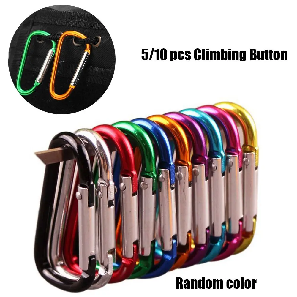 5/10Pcs Multi Colors Outdoor Sports Keychain Aluminium Alloy Random Color Bottle Buckle Climbing Button Carabiner Outdoor Tool