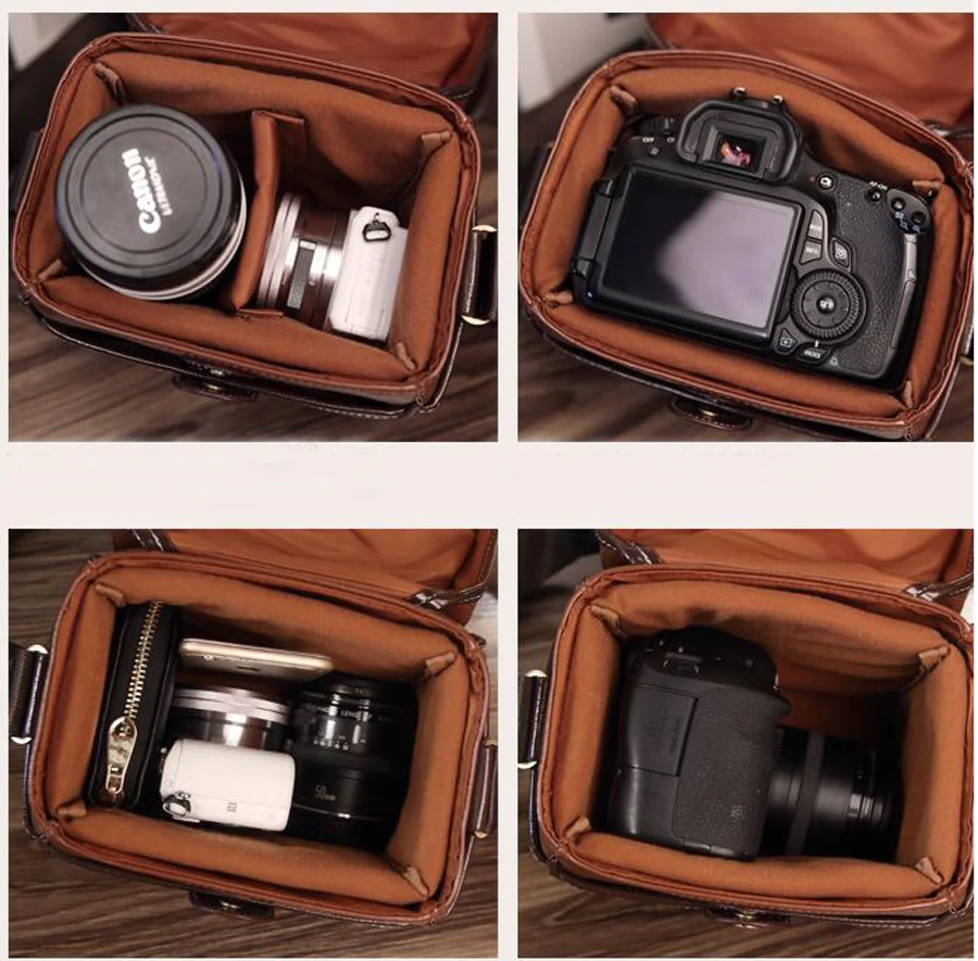 Photography PU leather Retro Camera DV Bag for Canon Nikon Sony Samsung JVC fashion Waterproof Vintage Bags