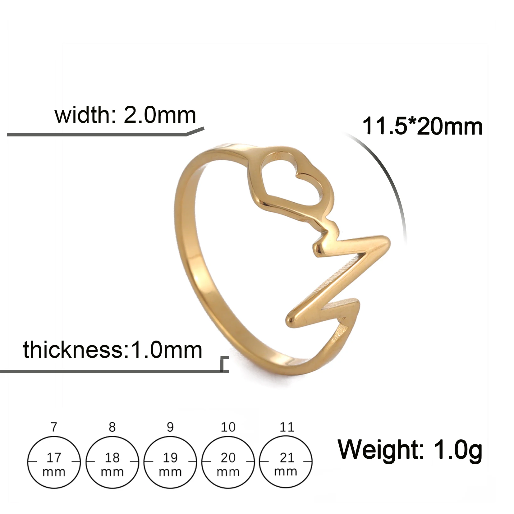 COOLTIME Herzschlag Finger Ring Minimalistischen Edelstahl Schmuck Geometrische Ringe Für Frauen Bagues Pour Femme Hochzeit Geschenke – Detail 2