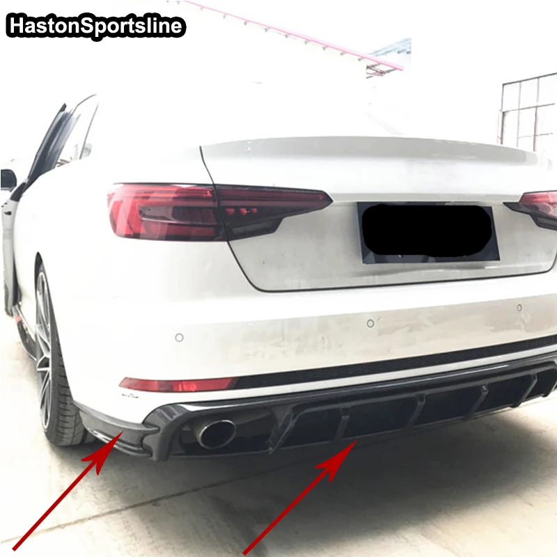 For Audi S4 S-Line Modified ABT Style Carbon Fiber Rear Body Kit Bumper Diffuser with Side Apron Only S4 Sline 2016 +