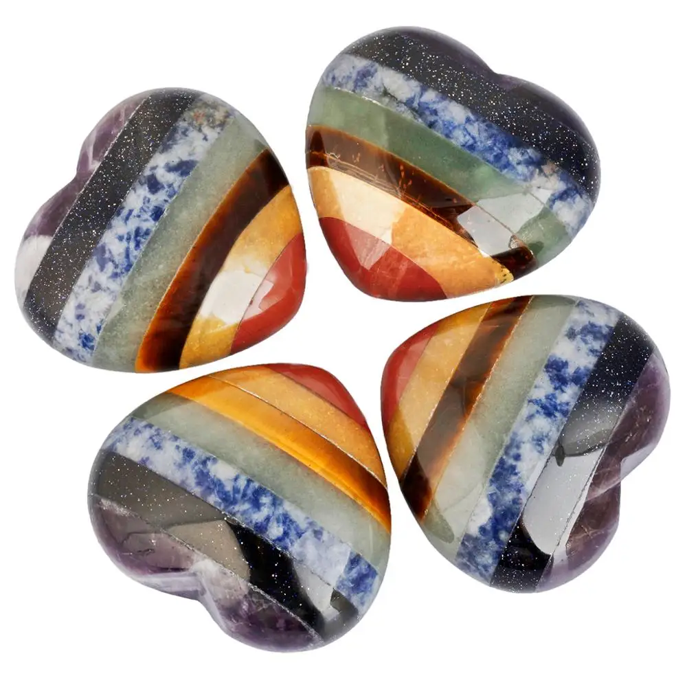 

TUMBEELLUWA 7 Chakra Layered Crystal Puff Heart Love Pocket Stone Palm Stone Worry Stone Healing Reiki 1.5 inches