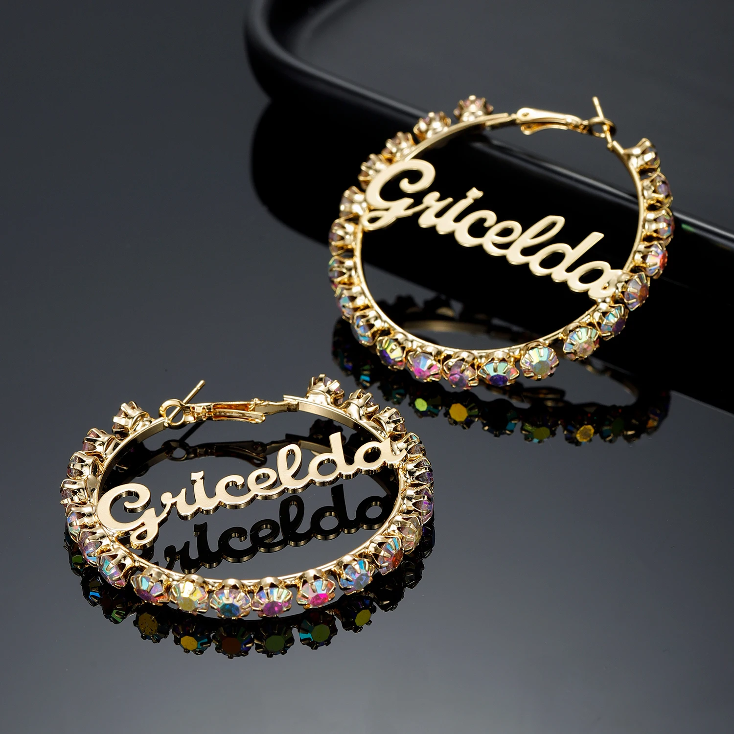 Gold Plated Personalized Hoop Name Earrings With Diamond Customize Stainless steel Earrings For Women Christmas present