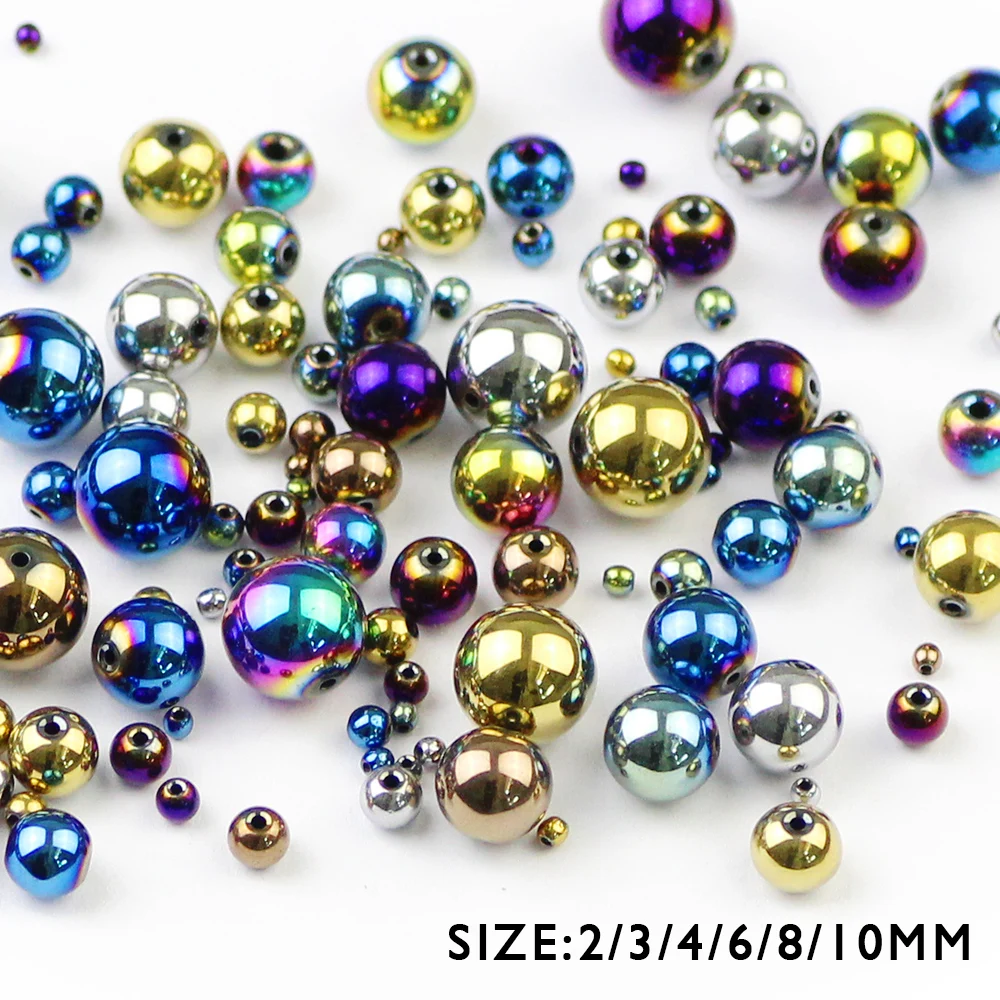 HGKLBB Round Hematite beads Natural Stone 2/3/4/6/8/10mm gold color Plated Loose beads Jewelry bracelets Making DIY Accessories