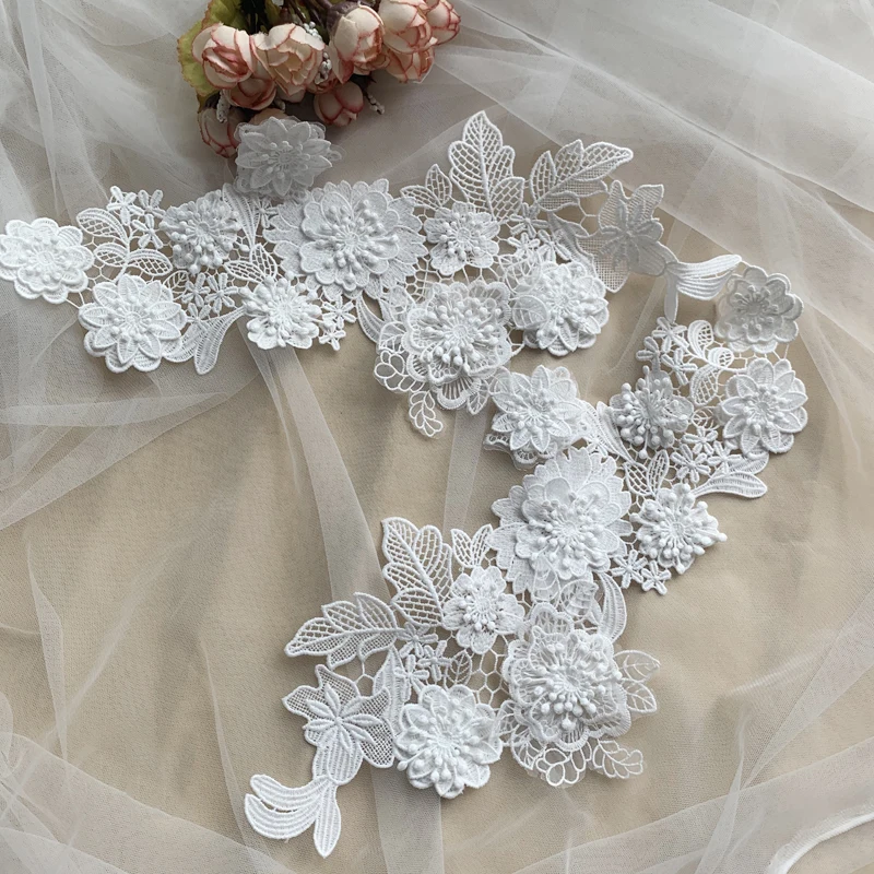 Milchseiden-Stickerei, mehrschichtige 3D-Blumen-Spitze, Spiegel-Applikation, dekoratives Nähzubehör, Hochzeitskleider, RS2899 – Detail 4