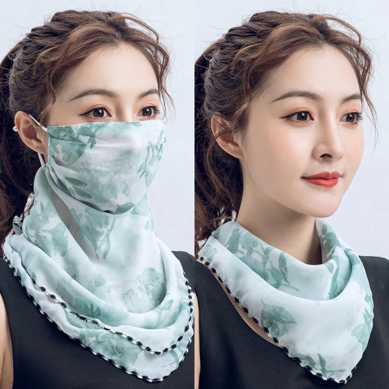 2025 New Style Cycling Face Mask Summer Silk Scarf Sun Protection Printed Mouth Cover Breathable Hiking Riding Neck Mask