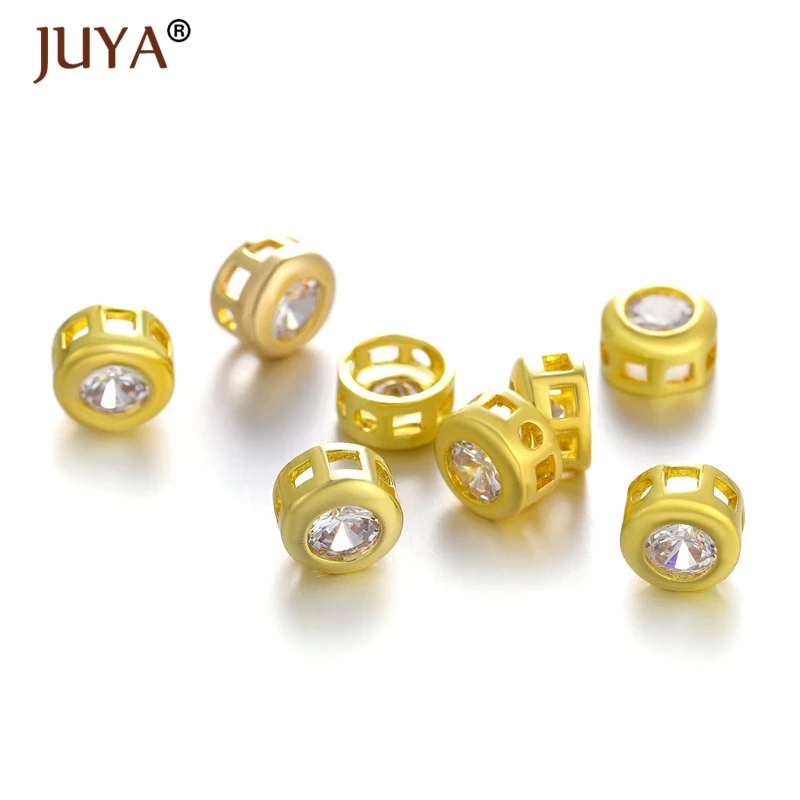 Juya 2pcs Luxury Zircon Crystal Round Heart Beads For Jewelry Making DIY Spacer Bead Bracelet Necklace Sieraden Maken Perles