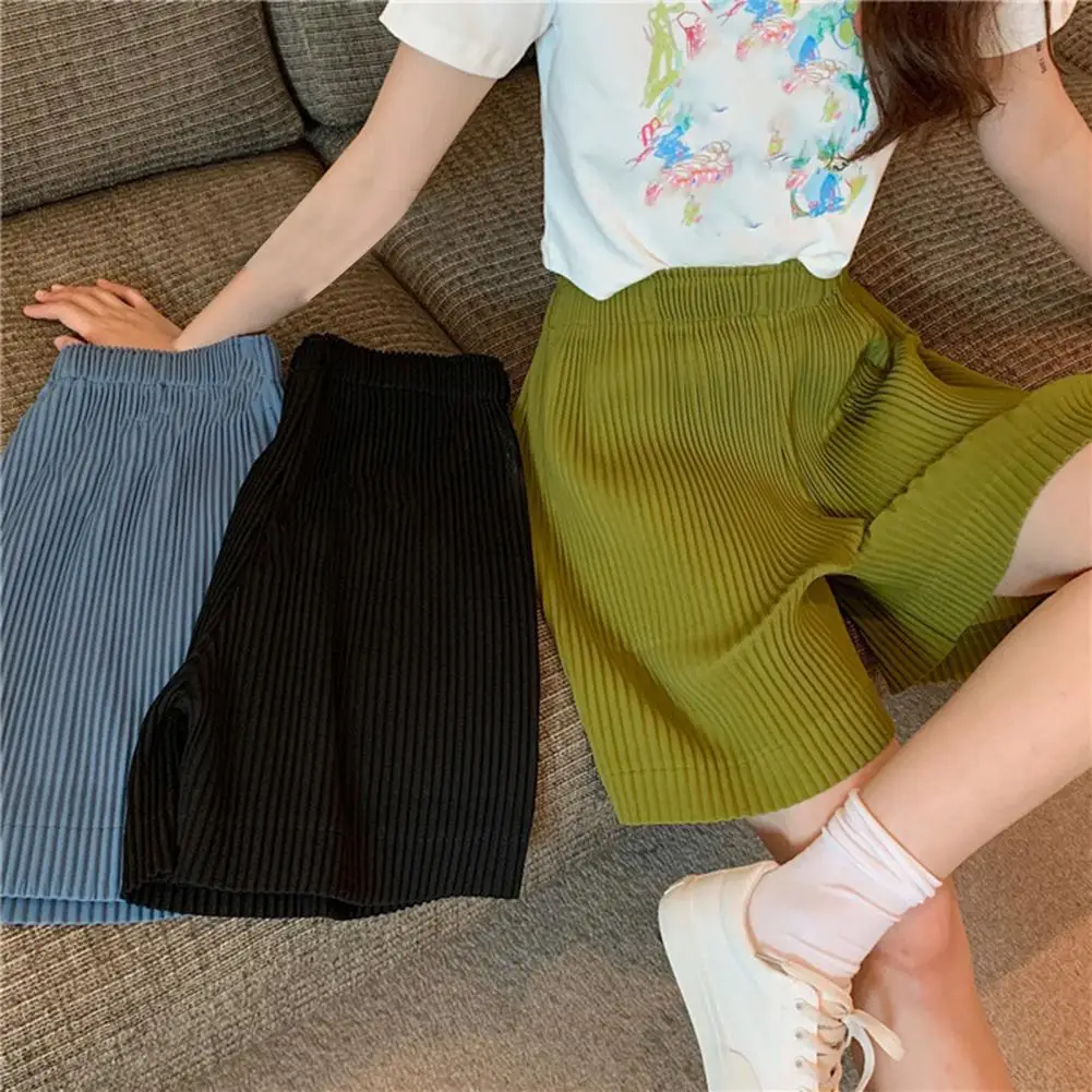 Summer women\'s shorts high waist solid color women\'s shorts wide-leg pleated loose fashion sports women\'s shorts