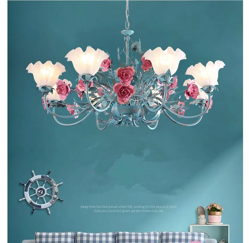 Floral Pendant chandelier Pink Flower D90cm 8L Modern Chandeliers Dining Room Living Room Rose Lights Girls Bedroom Pendant Lamp