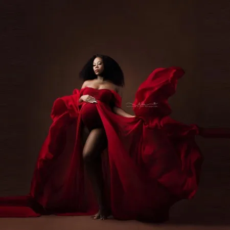 

Sexy Red Photo Shoot Dresses For Pregnancy Women With Bodysuit Cutom Made Strapless Chiffon Long Train Maternity Gown