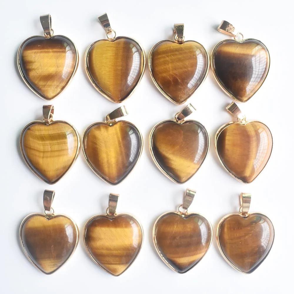 Großhandel 10 Stück/Los, modische, hochwertige Naturstein-Anhänger mit gemischter Goldfarbe, Herzform, 25 mm, für die Schmuckherstellung, kostenlos. – Detail 4