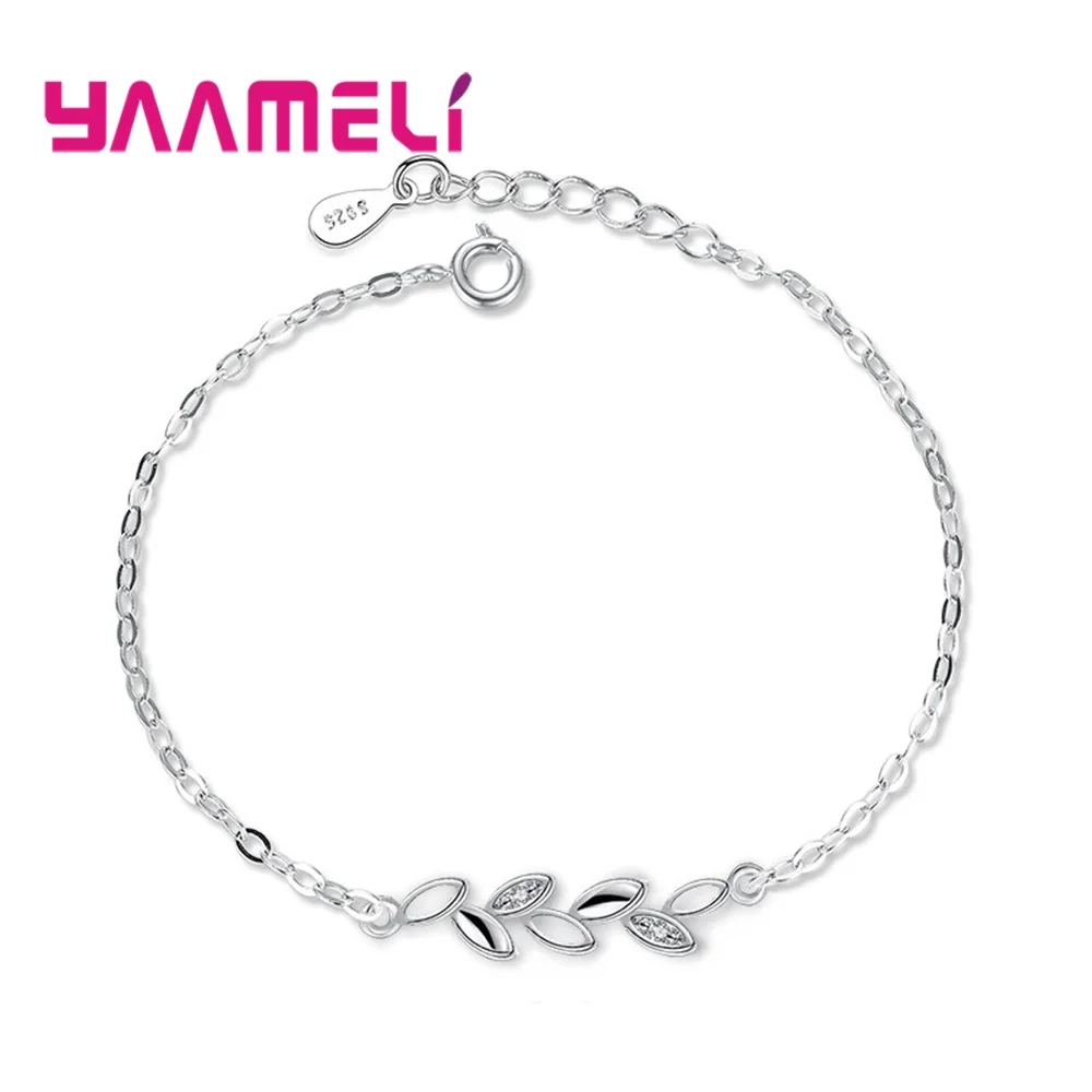 Newest 925 Silver Bracelet AAAAA Cubic Zircon Inlay Paved Olive Branch Charming Korean Style Wristband Jewellery Women's Fashion