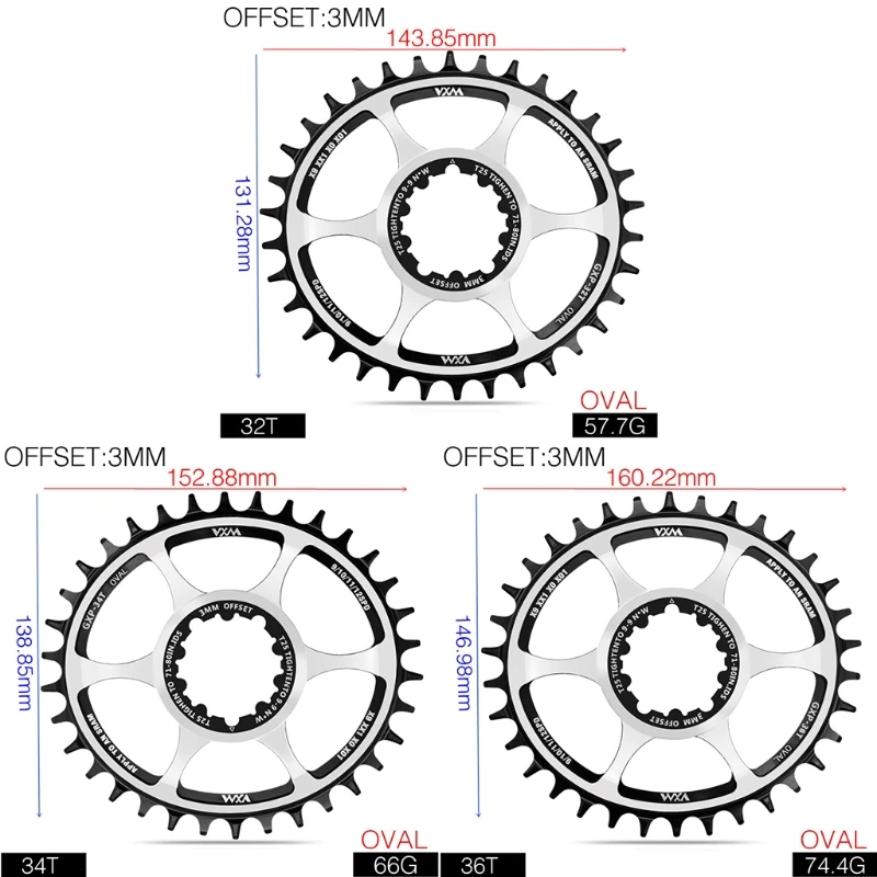 Bicycle Oval Chainring Offset 3mm 32t 34t 36t for Sram Gxp Xx1 Eagle X01 Gx X1 1400 X0 X9 S1400 Mtb Sprocket