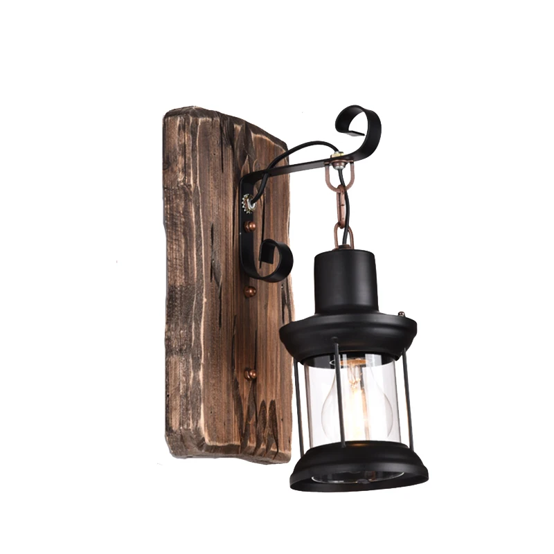 

Industrial Wood Wall Light Restaurant Bar Coffee Aisle Nostalgic Candle Sconce Yard Garden Wall Mounted Lamp