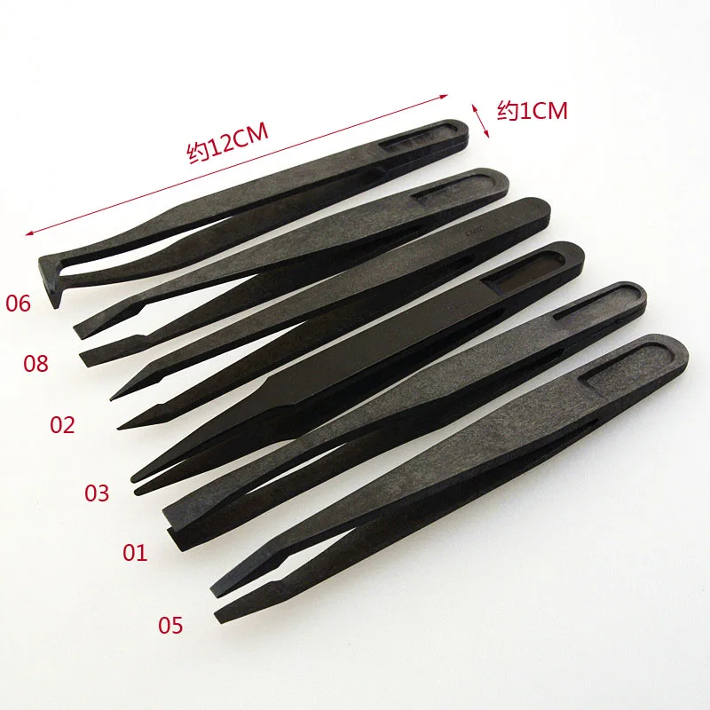 Anti-Static Carbon Fiber Tweezers Kit ESD Plastic Forceps PCB Electronic Hand Repair Tools Set Pointed Flat Elbow Head Tweezer view 2