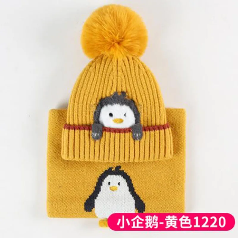 Doitbest 1 a 4 anni Bkids Beanie Set Cute Penguin 2 pezzi 2021 Ragazzi Ragazze Winter Villus Cappello Sciarpa Set