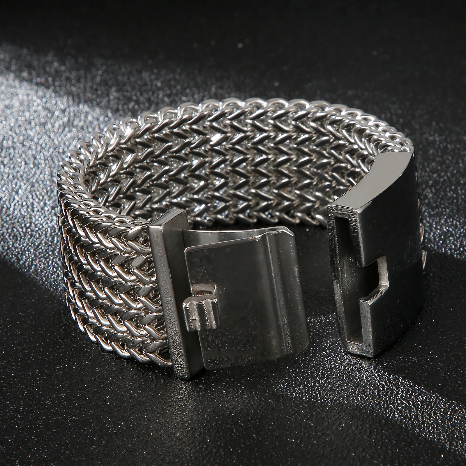 12/18/30mm Wide Mesh Chain Stainless Steel Bracelet for Men Shiny Rock Cool Boy Wristband Heavy Metal Jewelry Gift